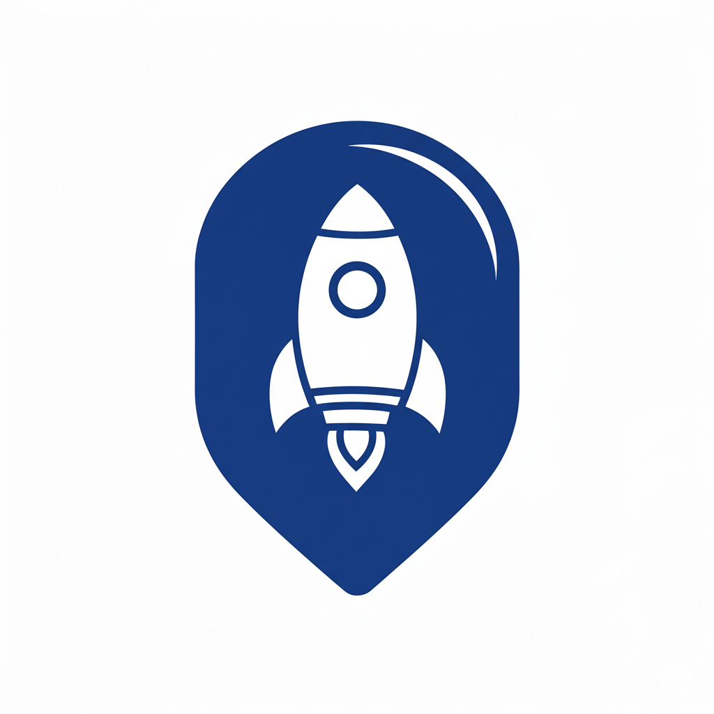 Logotipo GOYTA HUB: um foguete branco decolando dentro de um marcador de mapa azul.